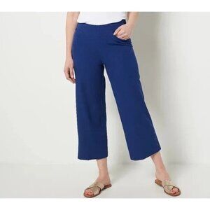 Isaac Mizrahi Live Reg 24/7 Stretch Crop Wide Leg with Buttons Plus 30 Blue NEW